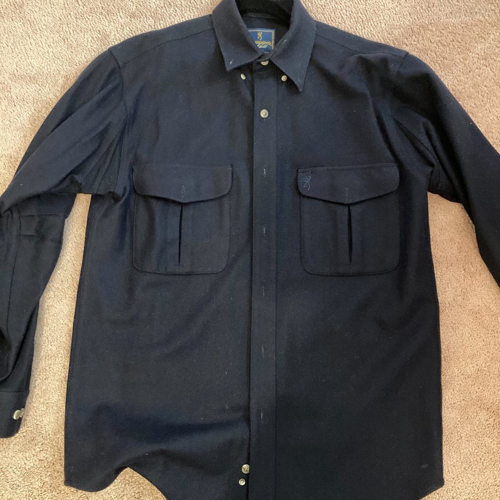 Men's Size M Browning Gold Wool Shooting Shirt Navy Blue